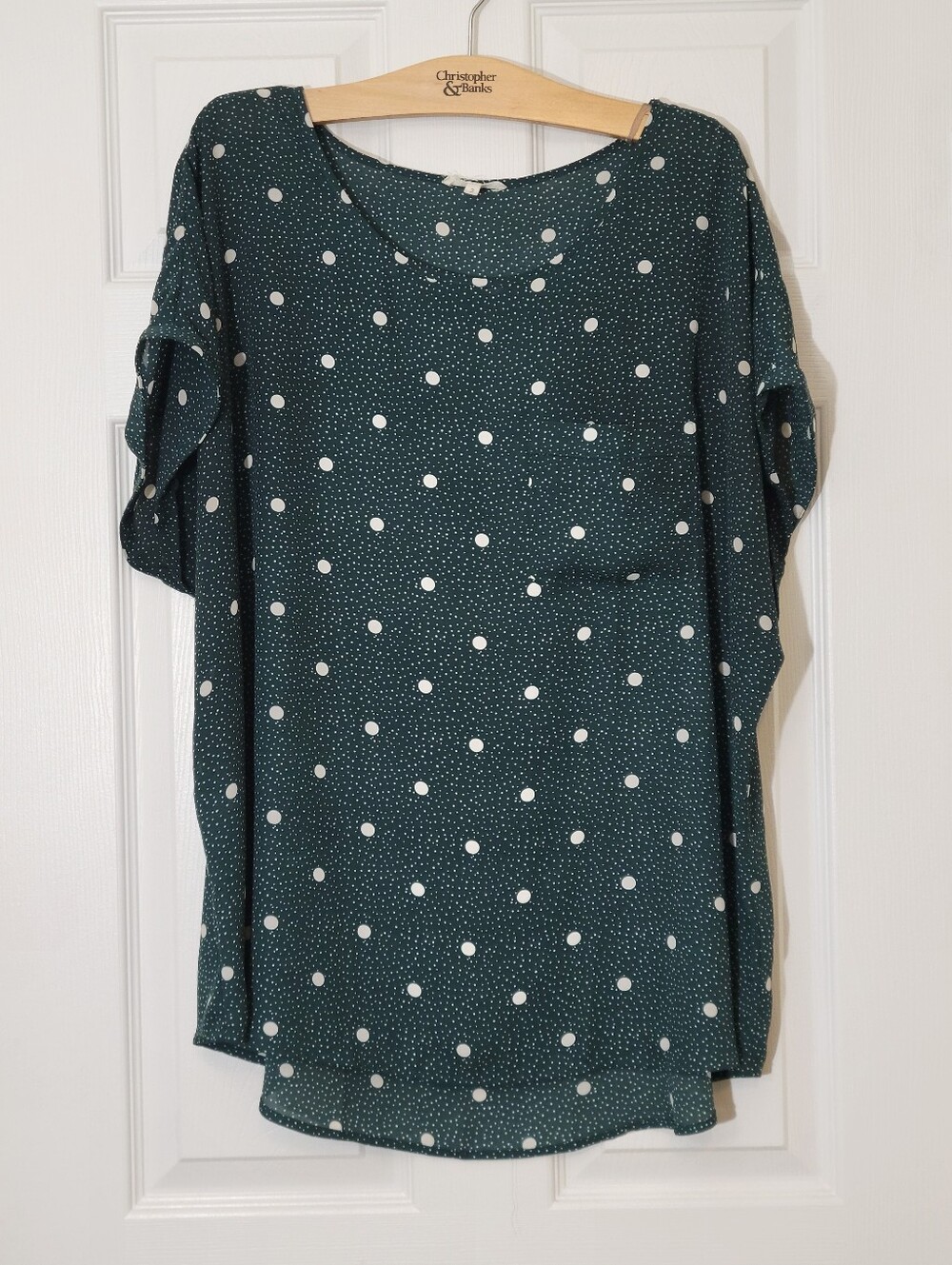 Maurices Dark Green Short-Sleeve Polka Dot Blouse Plus Size 2 2x